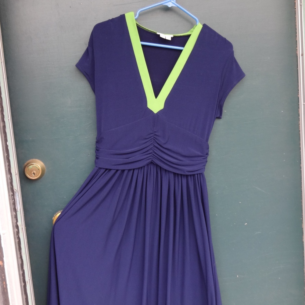 *SOLD*London Times Blue and Green Retro Midi Dress